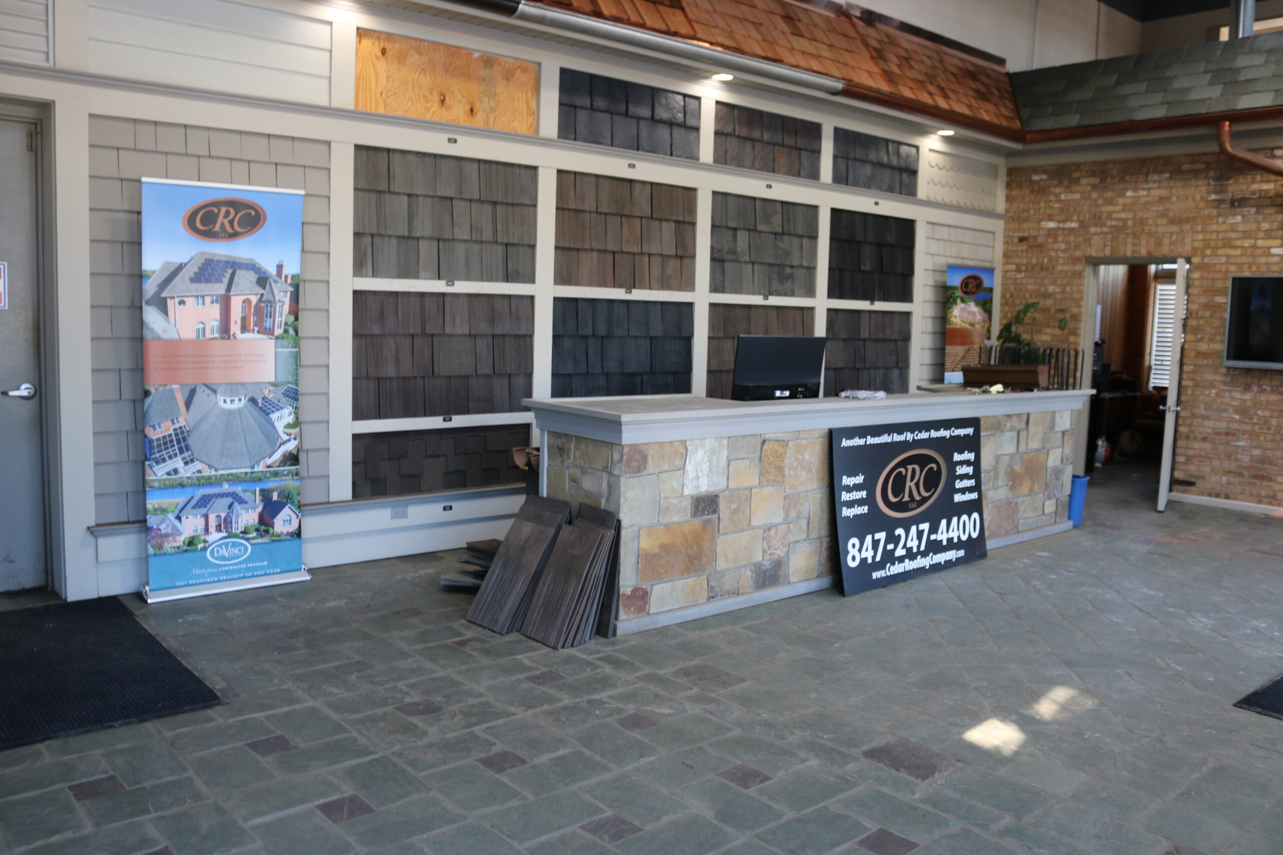 Showroom with roofing samples