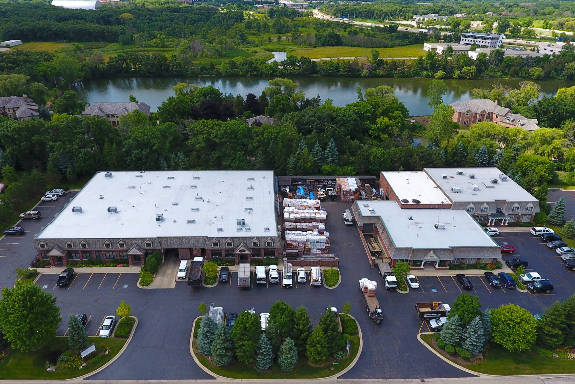 Bubble skylights on brown roof