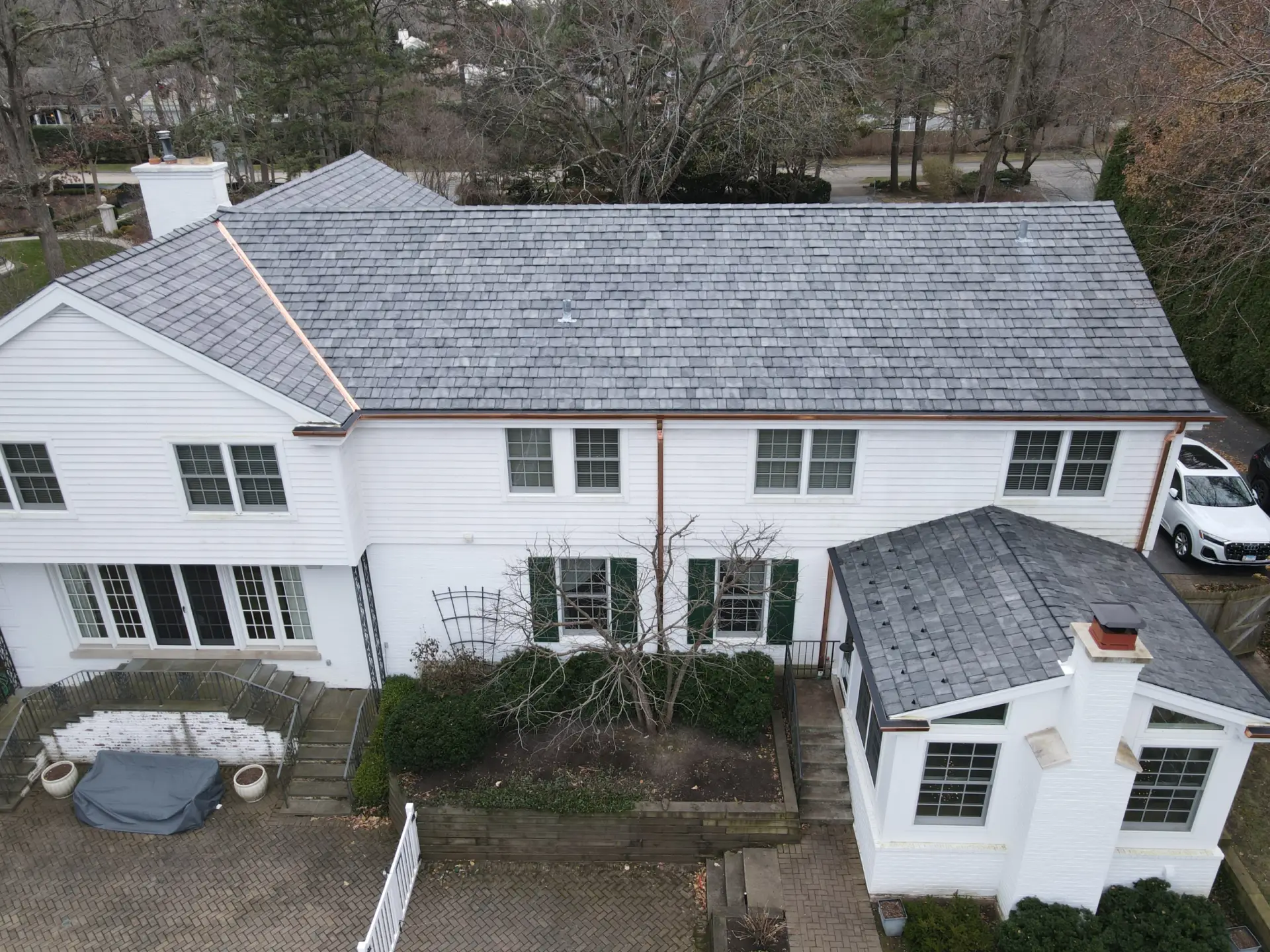 Skylights on grey roof from above