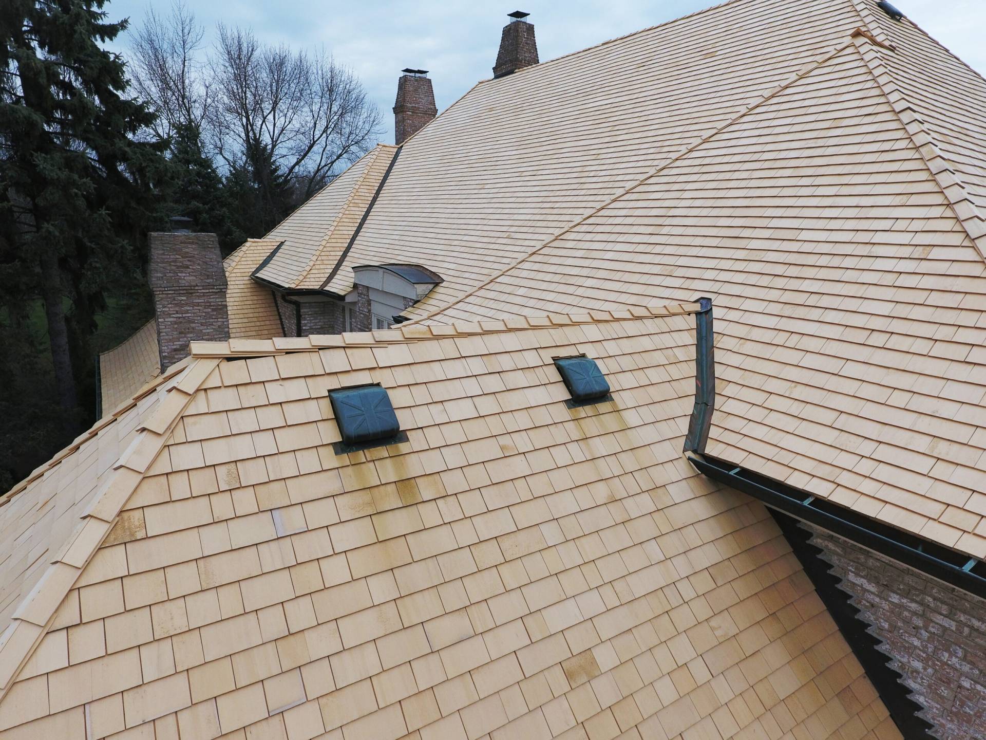 Bubble skylights on brown roof