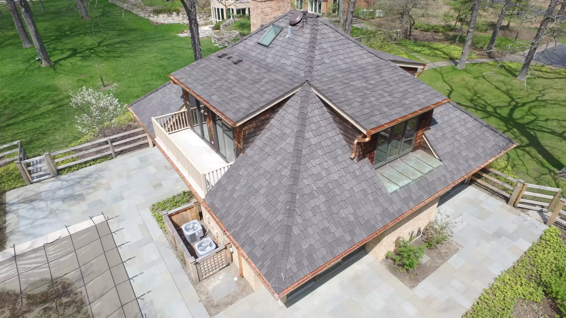 Large grid skylight over pool