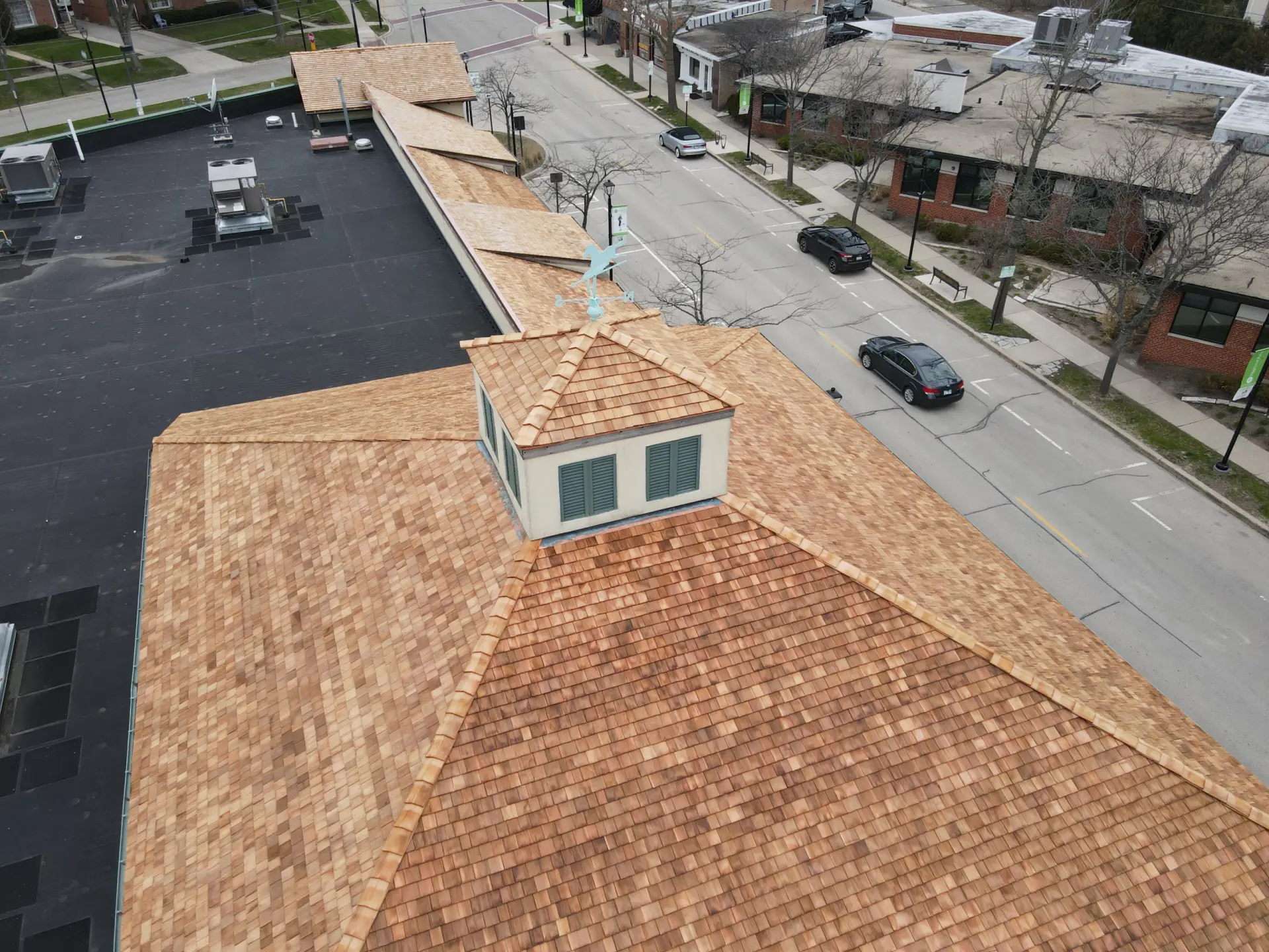 Bubble skylights on brown roof