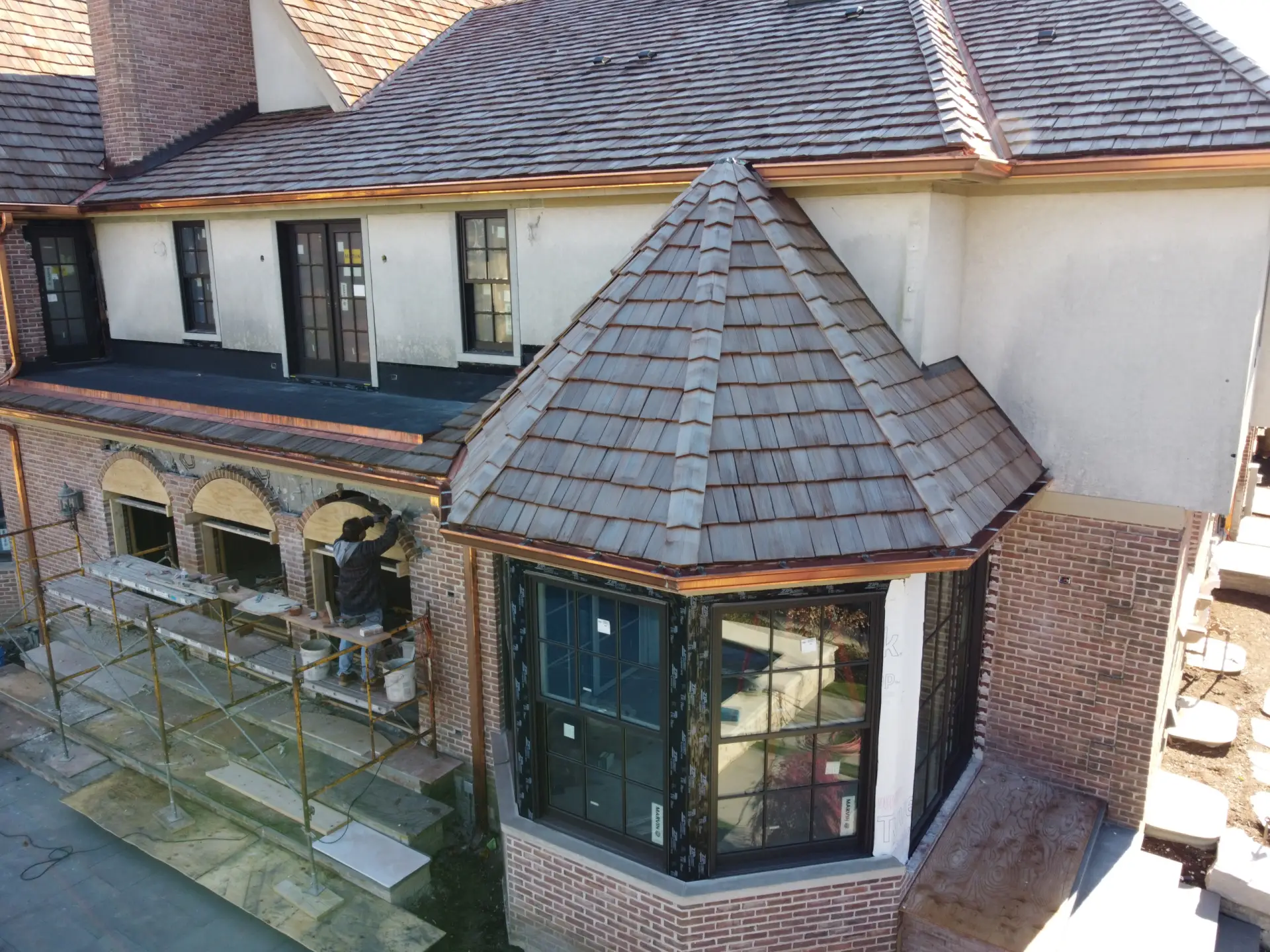 Bubble skylights on brown roof